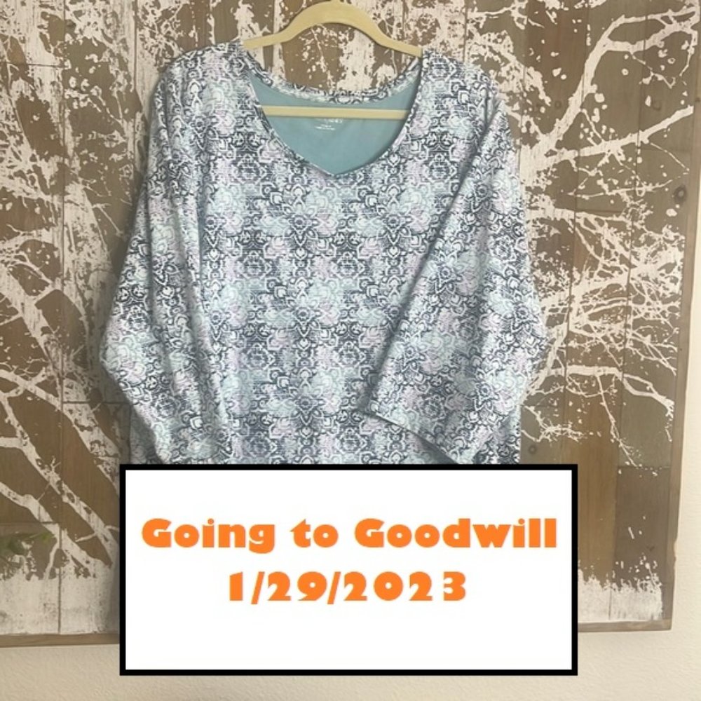 Catherine’s 3X Blues, White and Violet Blouse